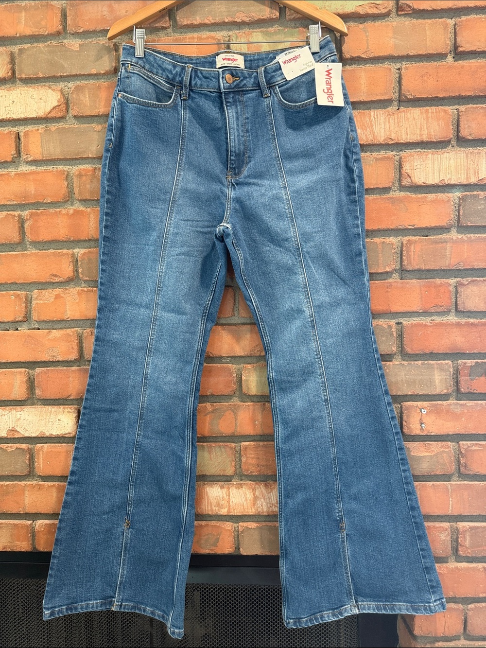Wrangler Women's Medium Blue Flare Jeans- high-rise, fierce flare